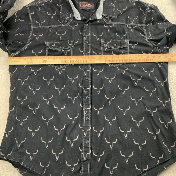 Rock & Roll Shirt Men XXL Steer All Over Print Western Pearl Snap Cowboy Rodeo - Picture 9 of 11